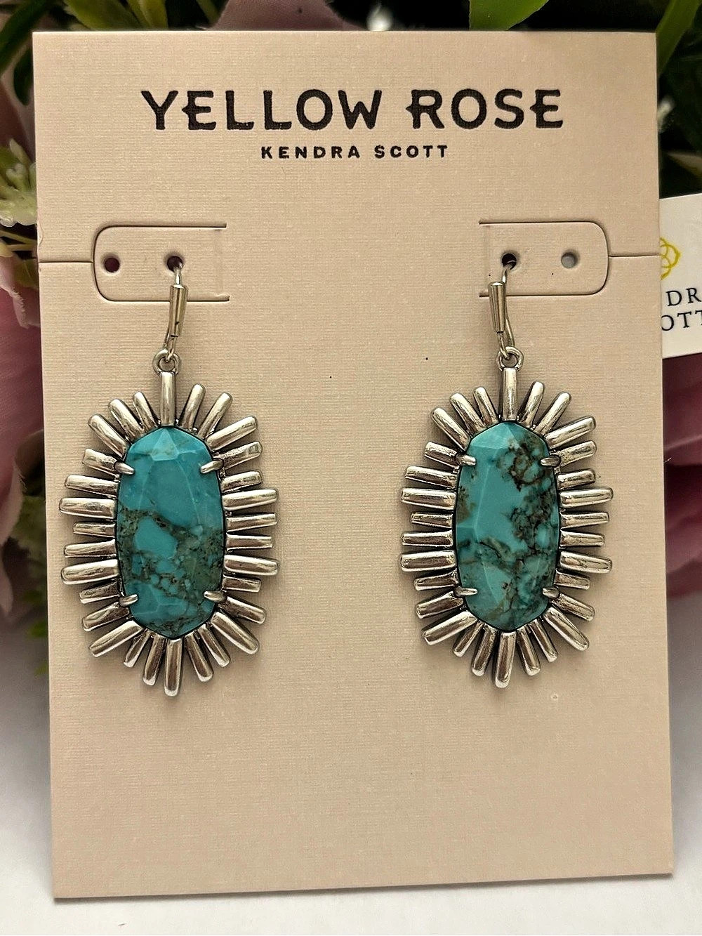 NWT Kendra Scott Yellow Rose Mariah Vintage silver Earrings in Variegated Turquo